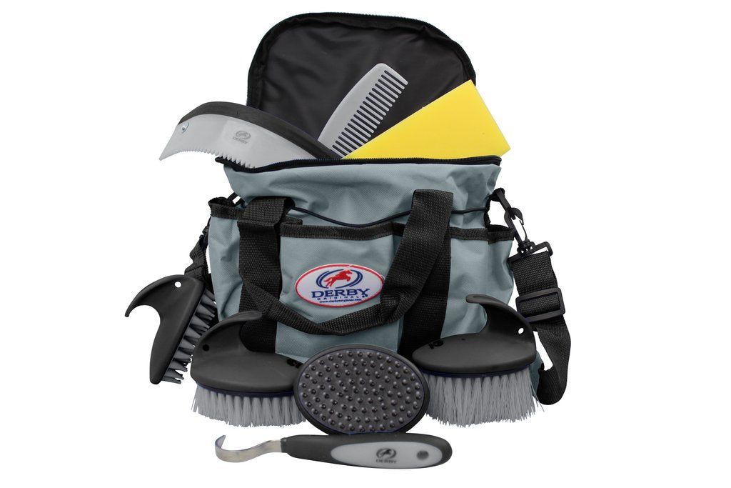 DERBY ORIGINALS PREMIUM COMFORT 9 ITEM HORSE GROOMING KITS - AVAILABLE IN EIGHT COLORS