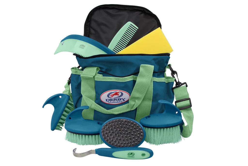 DERBY ORIGINALS PREMIUM COMFORT 9 ITEM HORSE GROOMING KITS - AVAILABLE IN EIGHT COLORS