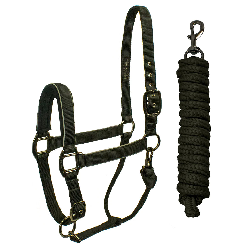DERBY ORIGINALS DESERT ROSE COLLECTION BLACKOUT REFLECTIVE SAFETY FLEX-WEBB HORSE HALTERS WITH MATCHING LEAD ROPES