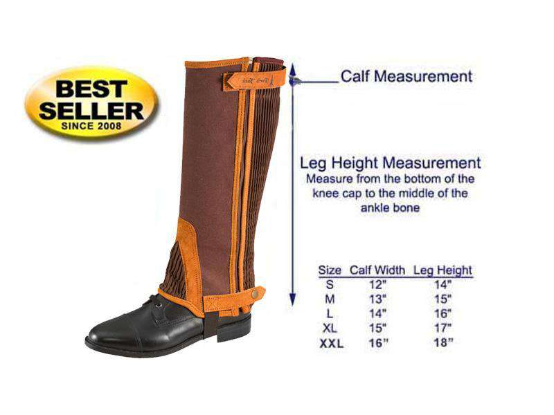 PARIS TACK CANVAS & SUEDE LEATHER HALF CHAPS FOR HORSEBACK RIDING