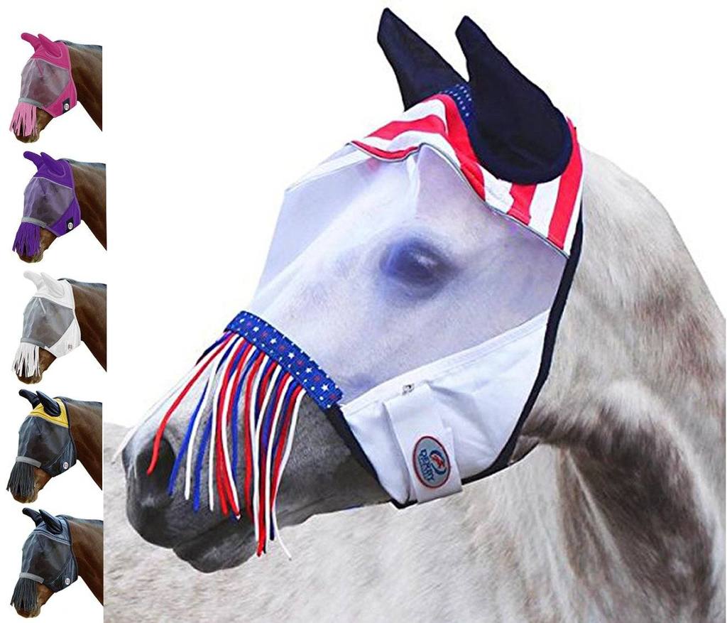 DERBY ORIGINALS UV-BLOCKER PREMIUM REFLECTIVE SAFETY HORSE FLY MASK WITH EARS AND NOSE FRINGE WITH ONE YEAR WARRANTY