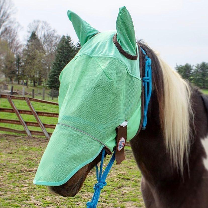 DERBY ORIGINALS UV-BLOCKER PREMIUM REFLECTIVE HORSE FLY MASK WITH EARS AND NOSE COVER WITH ONE YEAR WARRANTY