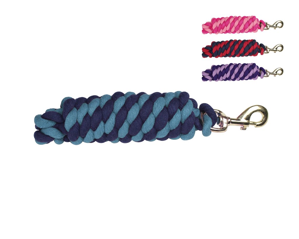 DERBY ORIGINALS STRIPED MULTICOLOR 10’ COTTON LEAD HORSE ROPES WITH RUST PROOF BRASS SNAPS