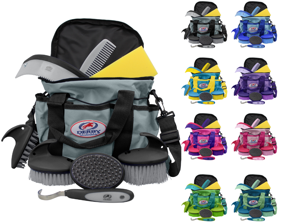 DERBY ORIGINALS PREMIUM COMFORT 9 ITEM HORSE GROOMING KITS - AVAILABLE IN EIGHT COLORS