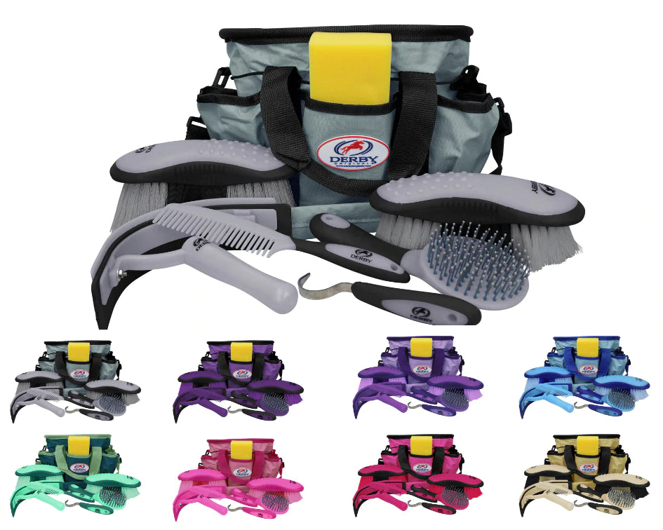 DERBY ORIGINALS PREMIUM RINGSIDE 8 ITEM HORSE GROOMING KITS - AVAILABLE IN EIGHT COLORS