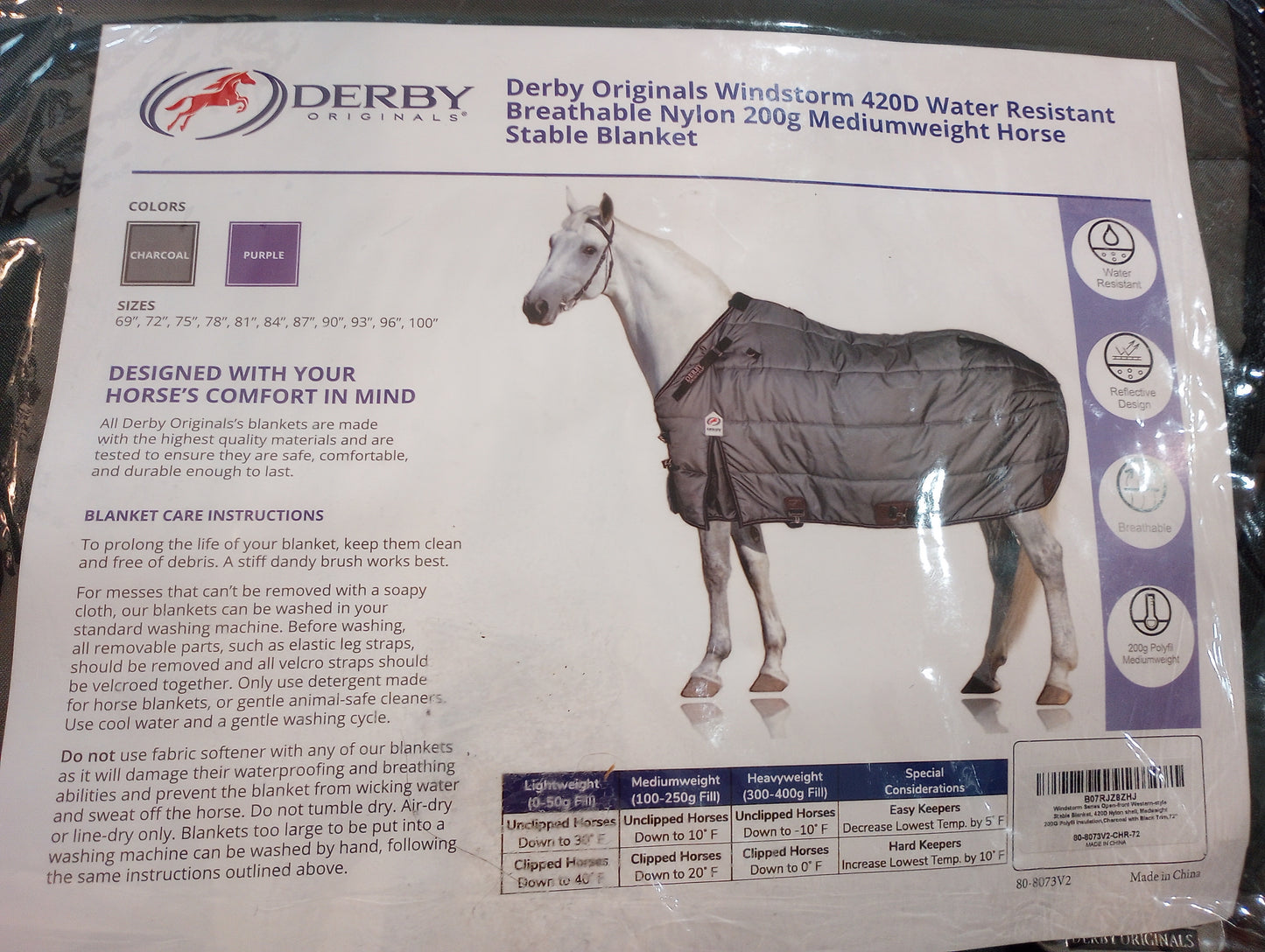 WATER RESISTANT REFLECTIVE WINTER STABLE HORSE BLANKET