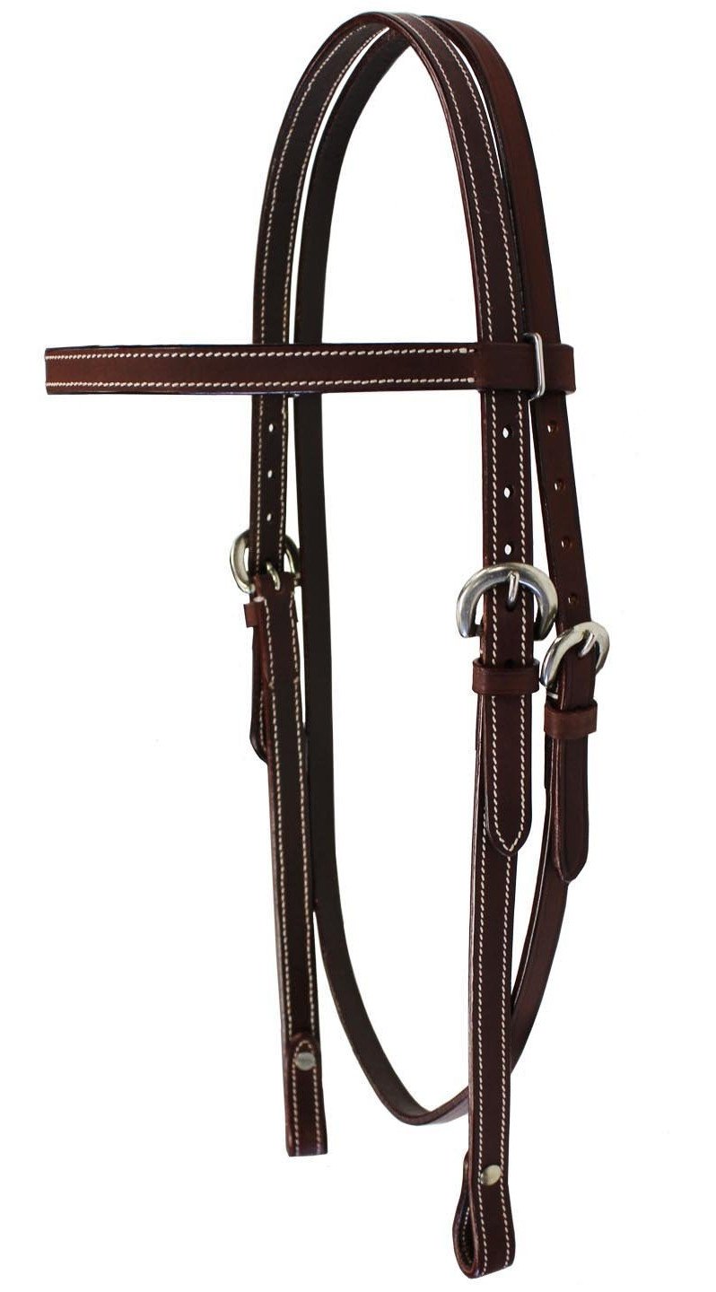 TAHOE TACK DOUBLE STITCHED FLAT LEATHER WESTERN BROWBAND HEADSTALL