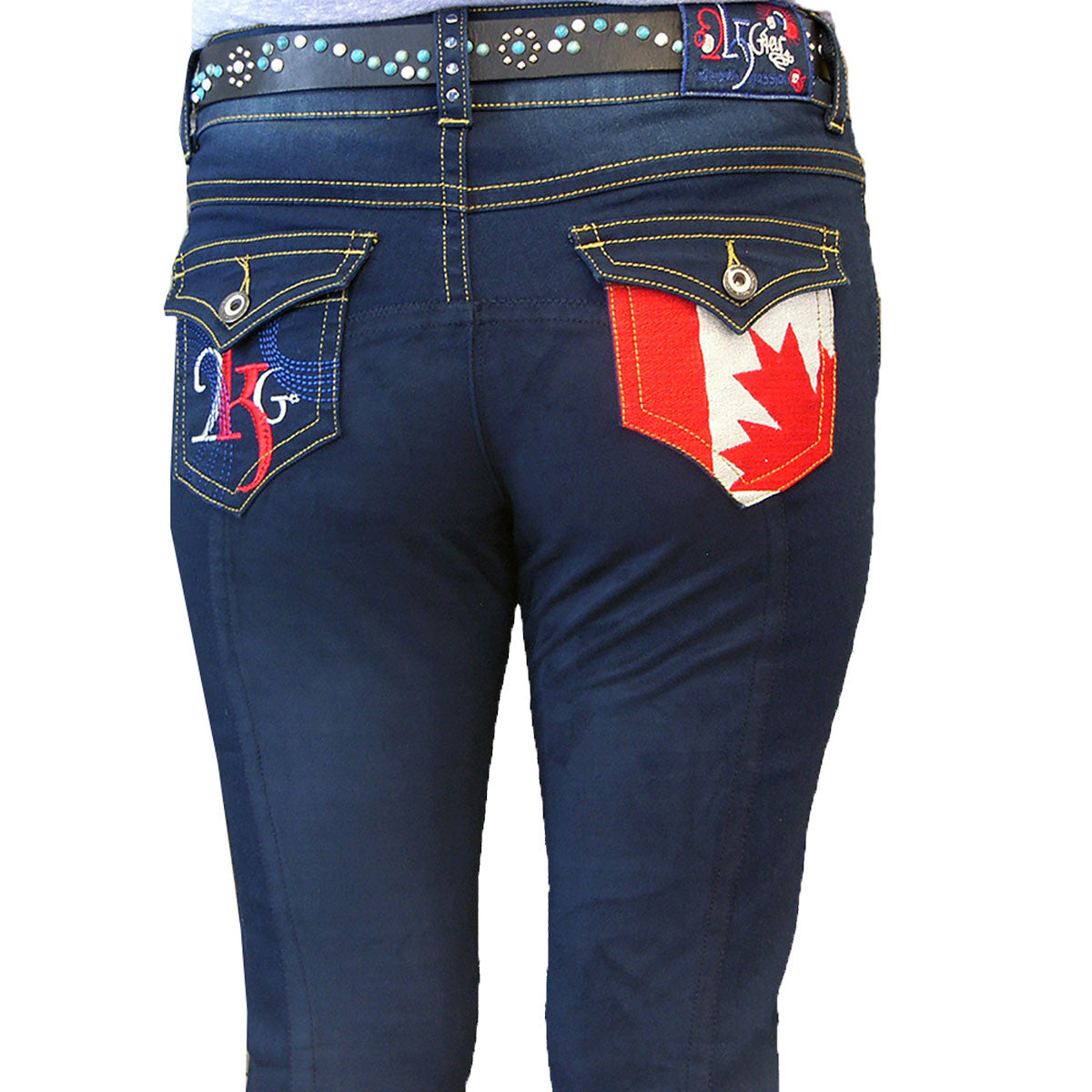 2KGREY HORSE RIDING JEAN CANADIAN KNEE PATCH INDIGO