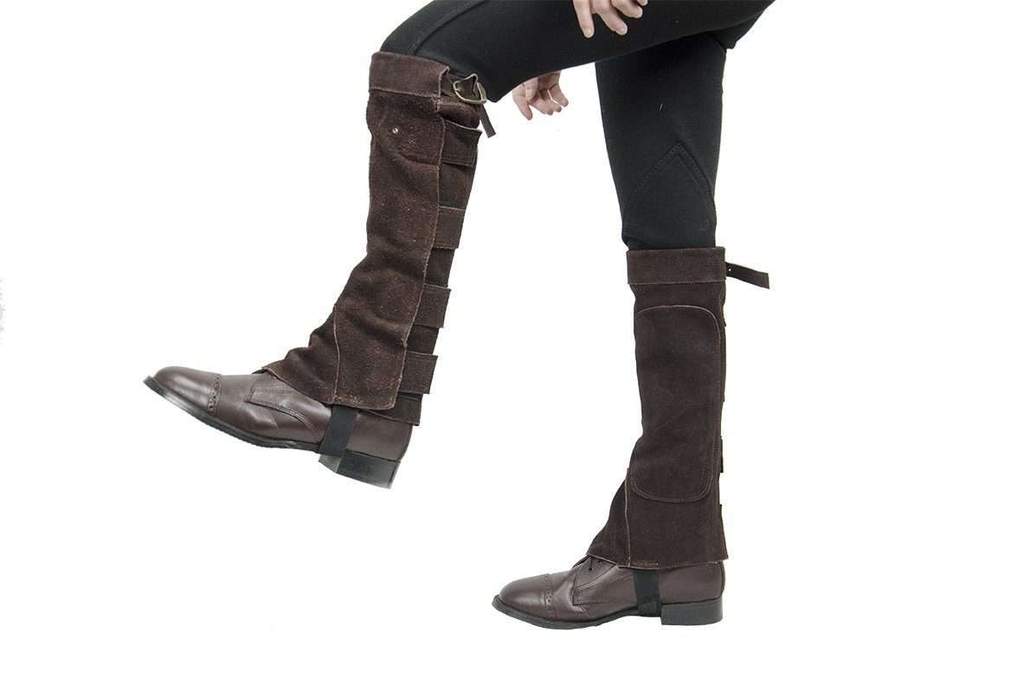 DERBY ORIGINALS SUEDE LEATHER HALF CHAPS WITH VELCRO CLOSURE FOR HORSEBACK RIDING OR MOTORCYCLE USE