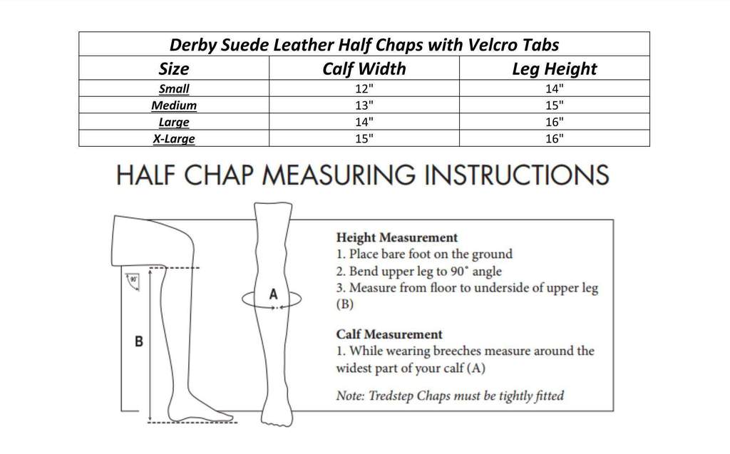 DERBY ORIGINALS SUEDE LEATHER HALF CHAPS WITH VELCRO CLOSURE FOR HORSEBACK RIDING OR MOTORCYCLE USE