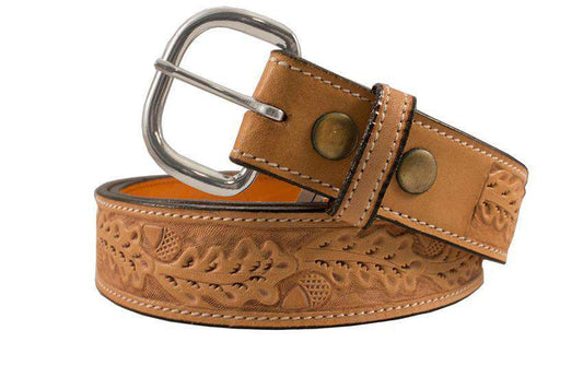 USA LEATHER ACORN TOOLED WESTERN BELT WITH BUCKLE