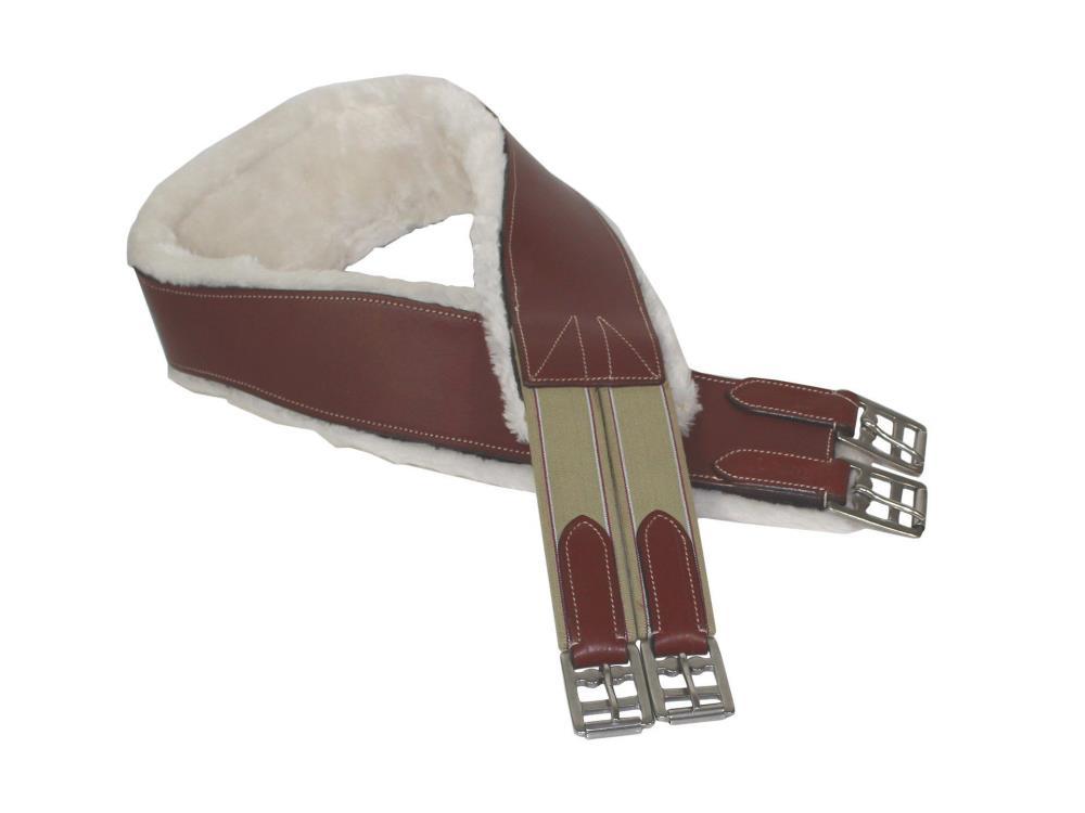 REMOVABLE FLEECE LINED OVERLAY LEATHER ENGLISH HORSE GIRTH WITH D RING