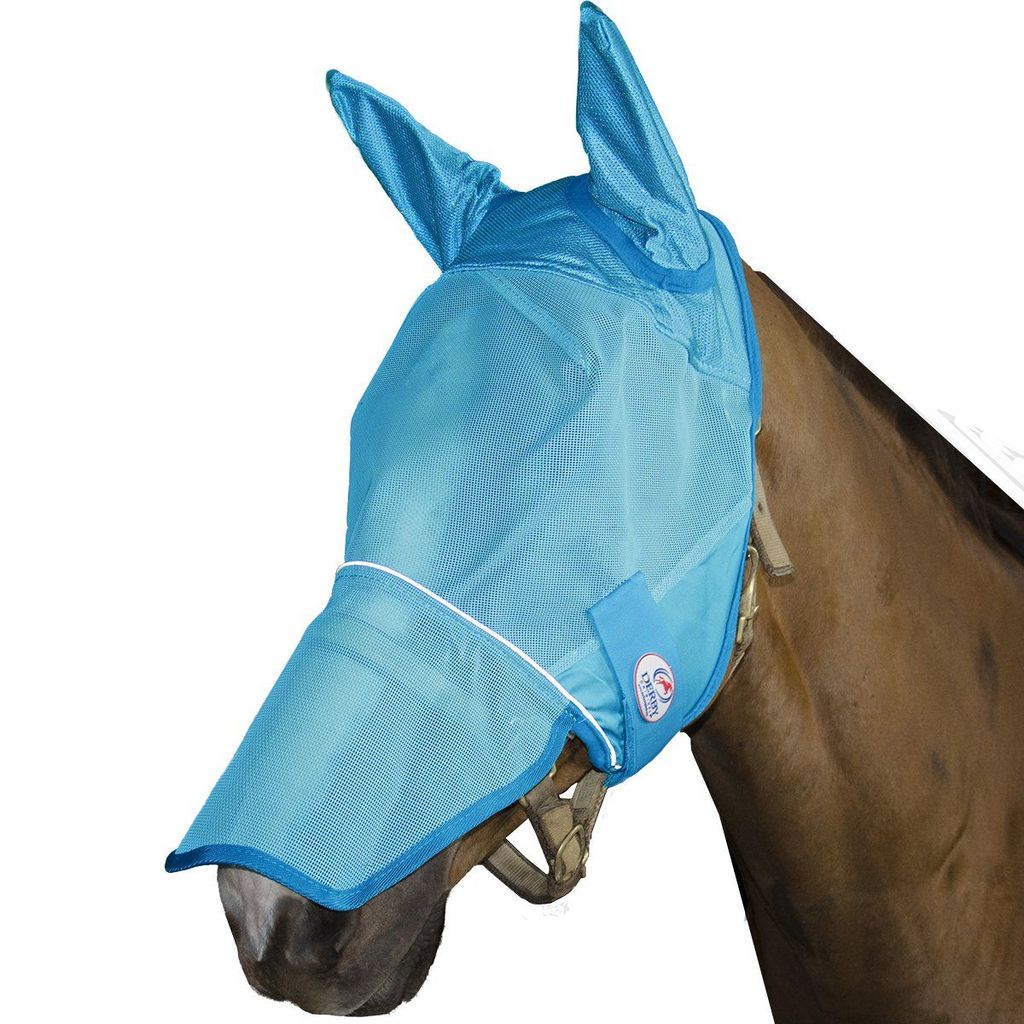 DERBY ORIGINALS UV-BLOCKER PREMIUM REFLECTIVE HORSE FLY MASK WITH EARS AND NOSE COVER WITH ONE YEAR WARRANTY