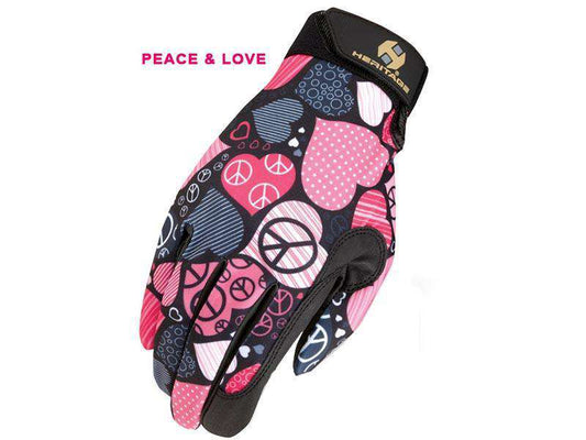 HERITAGE PERFORMANCE HORSE RIDING GLOVES PEACE AND LOVE
