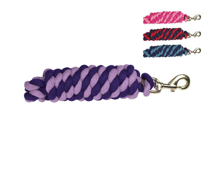 DERBY ORIGINALS STRIPED MULTICOLOR 10’ COTTON LEAD HORSE ROPES WITH RUST PROOF BRASS SNAPS