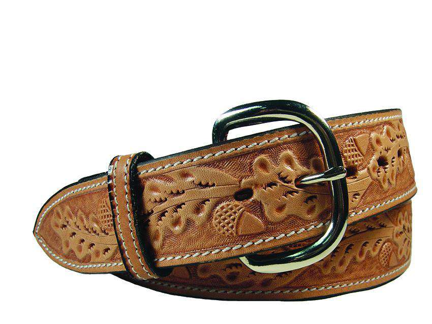TAPERED USA LEATHER ACORN TOOLED WESTERN BELT WITH 1" BUCKLE