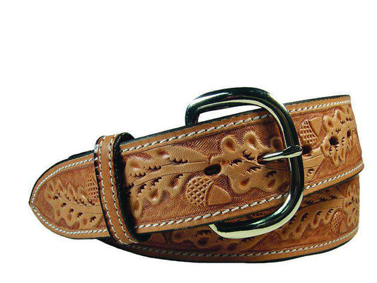 TAPERED USA LEATHER ACORN TOOLED WESTERN BELT WITH 1" BUCKLE