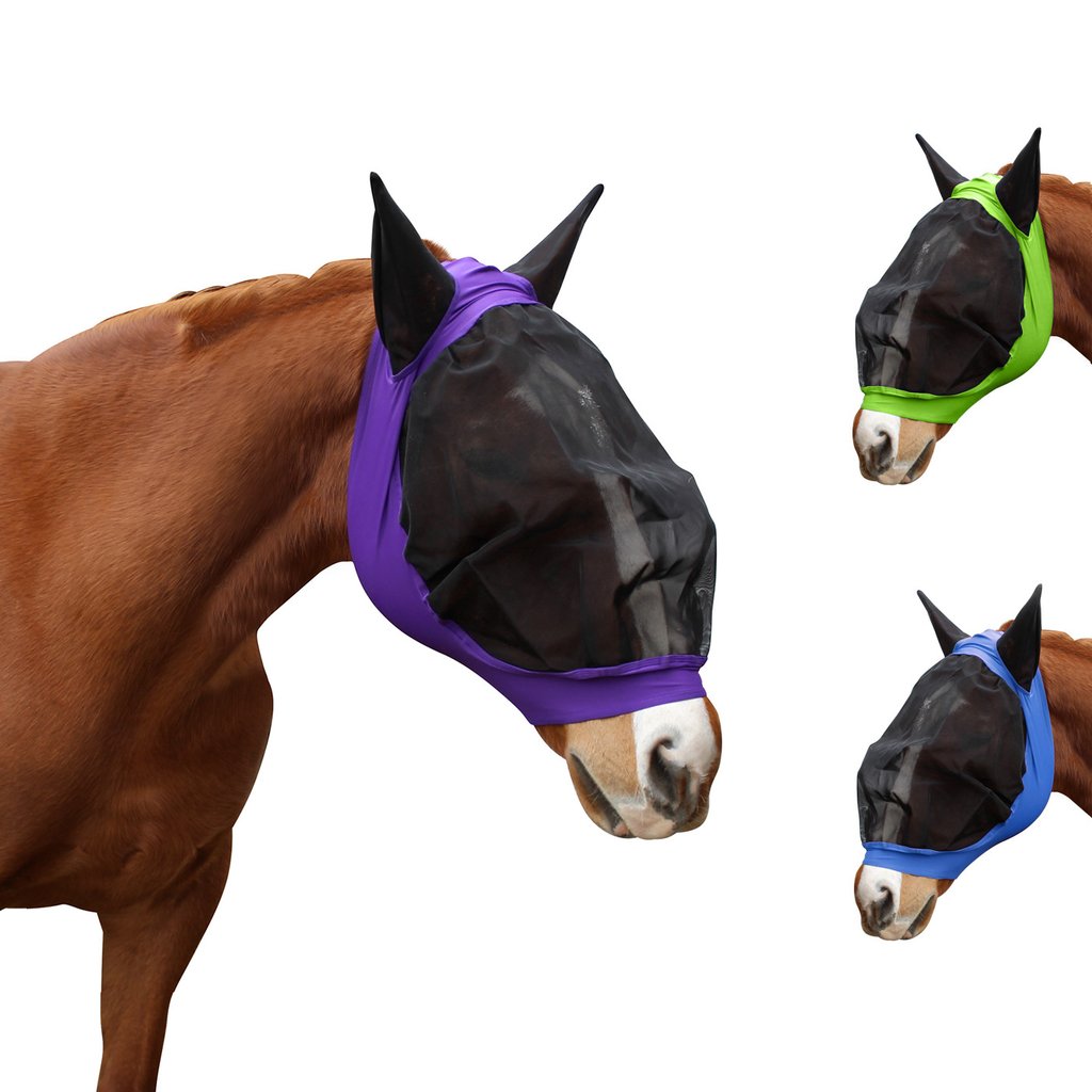 DERBY ORIGINALS UV-BLOCKER EXTRA COMFORT SOFT MESH LYCRA HORSE FLY MASK WITH EARS WITH ONE YEAR WARRANTY - MULTIPLE COLORS AND SIZES