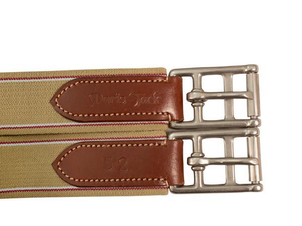 PARIS TACK CONTOURED FANCY STITCHED ELASTIC LEATHER ENGLISH HORSE GIRTH WITH REMOVABLE SHEEPSKIN LINING