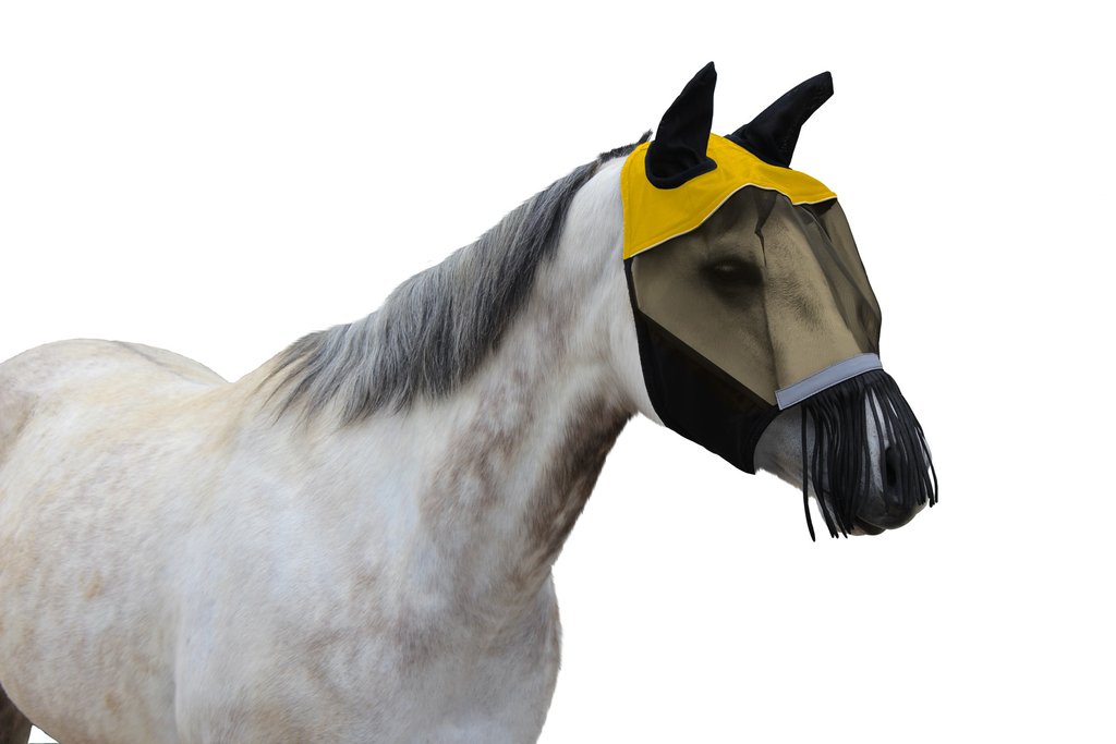DERBY ORIGINALS UV-BLOCKER PREMIUM REFLECTIVE SAFETY HORSE FLY MASK WITH EARS AND NOSE FRINGE WITH ONE YEAR WARRANTY